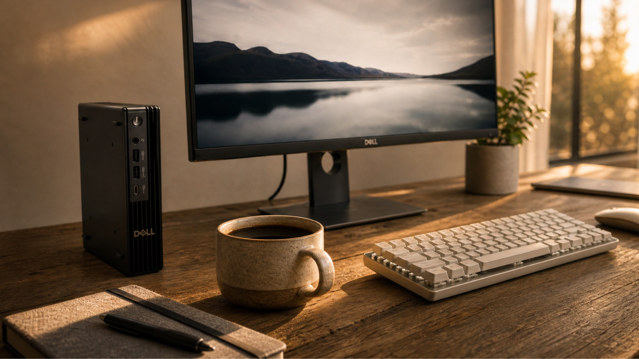 Desktop Dell Pro Micro Plus e monitor Dell sobre mesa de escritório
